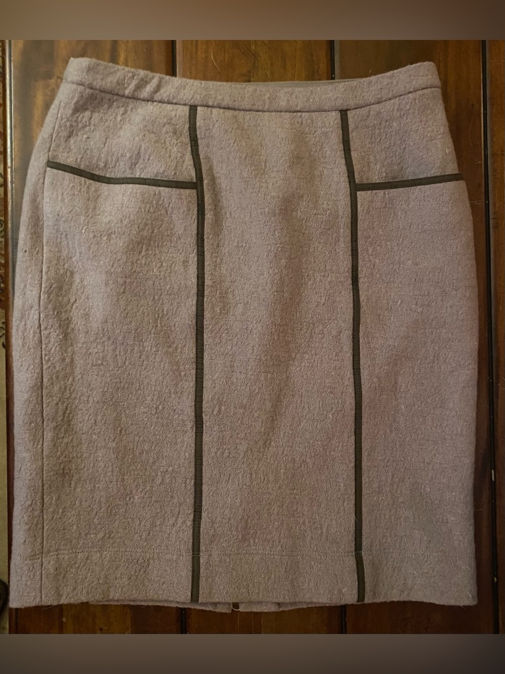 BCBGMAXAZRIA Kimi Boiled Wool Pencil Skirt Taupe Trim Small